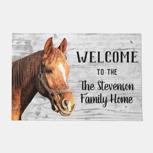 Welcome Horns Stables Animal Family Name Zuhause Fußmatte (Vorderseite)