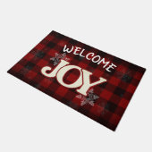 WELCOME JOY Elegantes Rotes Büffel kariertes Weihn Fußmatte (Schrägansicht)