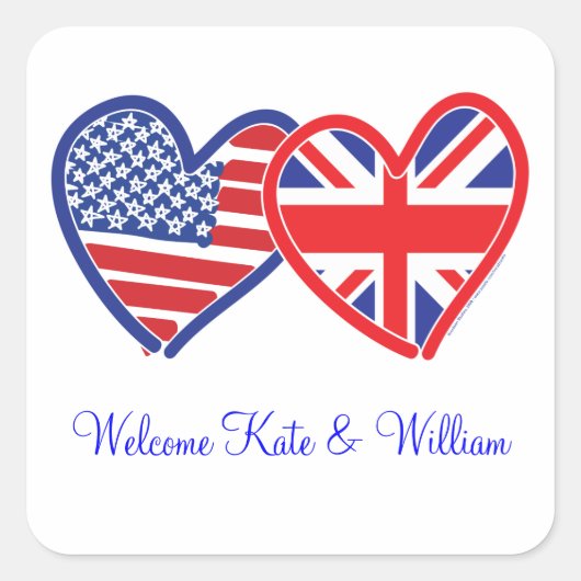 Welcome Kate & William/ Royal Wedding Quadratischer Aufkleber (Vorderseite)