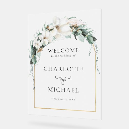 "WELCOME" LEAFY WEDD ACRYLSCHILD (Winkel)