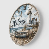 Welcome Lighthouse Coastal Nautical Beach House  Große Wanduhr (Winkel)