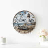Welcome Lighthouse Coastal Nautical Beach House  Große Wanduhr (Zuhause)