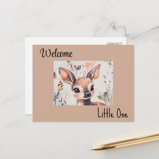Welcome Litone, Baby Girl Card, Postcard, Fawn Postkarte (Vorderseite/Rückseite Beispiel)