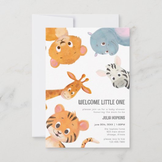 Welcome Little One Baby Animals Baby Shower Invita Einladung (Vorderseite)