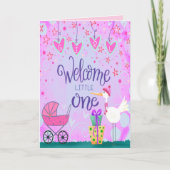 Welcome Little One Baby Girl Niedlich Stork Stroll Karte (Vorderseite)
