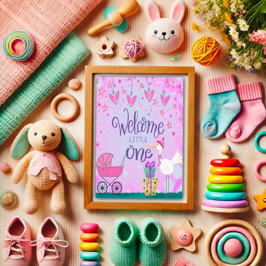 Welcome Little One Baby Girl Niedlich Stork Stroll Karte