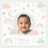 Welcome Little One Baby Photo Keepsake Quadratischer Aufkleber (Vorderseite)