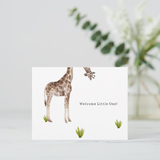 Welcome Little One Funny Giraffe New Baby Card Postkarte (Stehend Vorderseite)