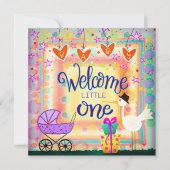 Welcome Little One Niedlich Stork Stroller Unisex Mitteilungskarte (Vorderseite)