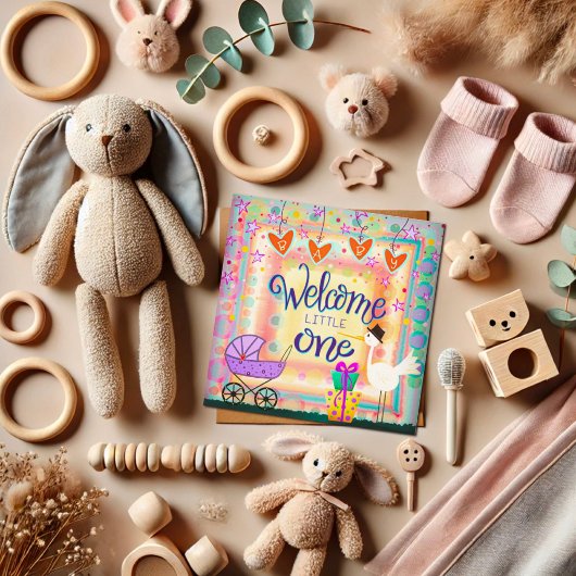 Welcome Little One Niedlich Stork Stroller Unisex Mitteilungskarte