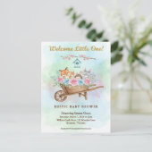 Welcome Little One Wheelbarrow Baby Shower Postkarte (Stehend Vorderseite)