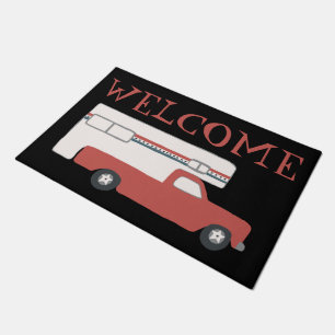 WELCOME LKW Camper Vintage Wohnmobil Rot Blau Fußmatte