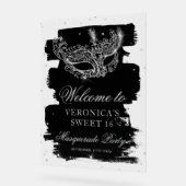 Welcome Masquerade black silver glitter Sweet 16 Acrylschild (Winkel)