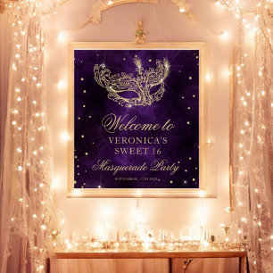 Welcome Masquerade lila Goldgold Glitzer Sweet 16 Poster