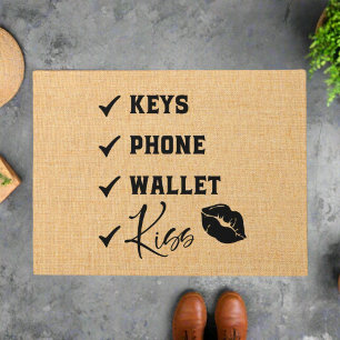 Welcome Mat Keys Phone Wallet Kiss Checkliste Fußmatte