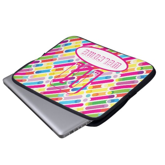WELCOME & Monogram Rainbow Diagonal Lines Pop Art Laptopschutzhülle (Vorne Knopf)