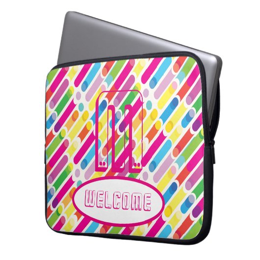 WELCOME & Monogram Rainbow Diagonal Lines Pop Art Laptopschutzhülle (Vorderseite Links)