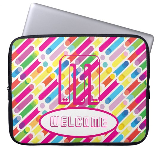 WELCOME & Monogram Rainbow Diagonal Lines Pop Art Laptopschutzhülle (Vorderseite)