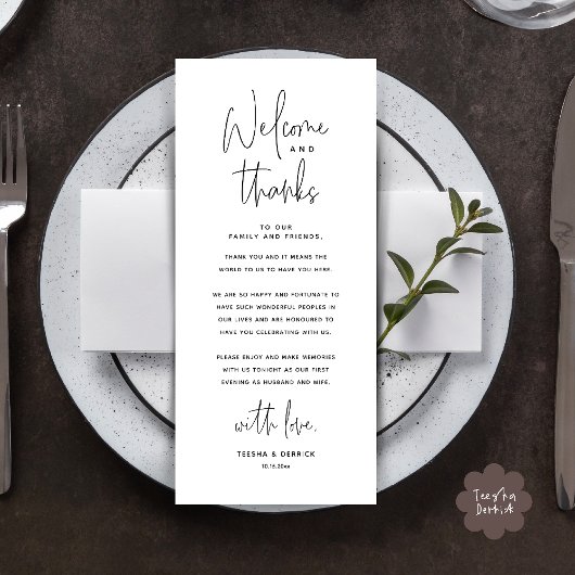 Welcome n Thanks Wedding Reception Thank You Card Programm