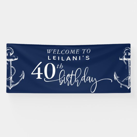 Welcome Nautical Anchor 40. Geburtstag Party Navy Banner (Horizontal)