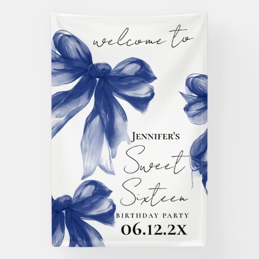Welcome Navy Bow Coquette Script Sweet 16  Banner (Vertikal)
