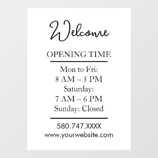 Welcome Open Hours Logo QR Biz door sign Fensteraufkleber (Blatt)
