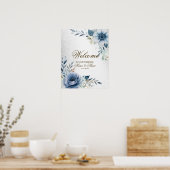 Welcome Party Dusty Blue Watercolor Blume Silver Poster (Küche)
