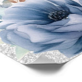 Welcome Party Dusty Blue Watercolor Blume Silver Poster (Ecke)