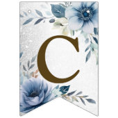 Welcome Party Dusty Blue Watercolor Blume Silver Wimpelkette (Erste Fahne)