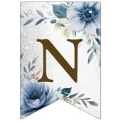 Welcome Party Dusty Blue Watercolor Blume Silver Wimpelkette (Dritte Fahne)