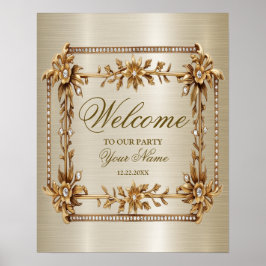 Welcome Party Golden Verziert Rectangle Dimond Poster