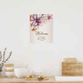 Welcome Party Watercolor Boho Pink Blume Elegant Poster (Küche)