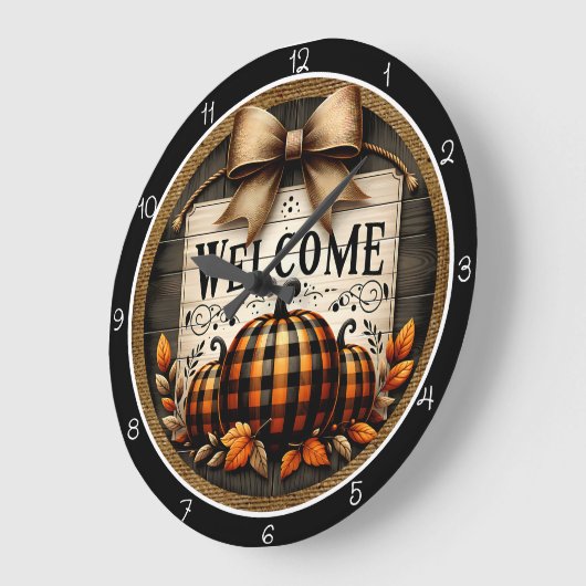 Welcome Plaid Pumpkins Große Wanduhr (Winkel)
