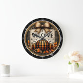 Welcome Plaid Pumpkins Große Wanduhr (Zuhause)