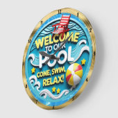 Welcome Pool Fun Sommererholung Große Wanduhr (Winkel)