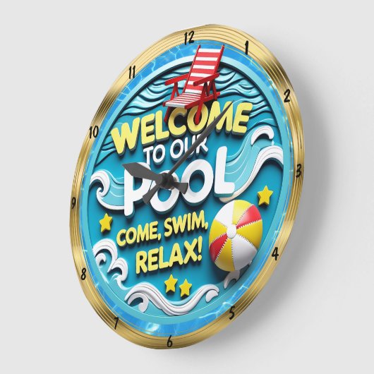 Welcome Pool Fun Sommererholung Große Wanduhr (Winkel)