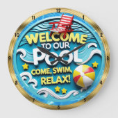 Welcome Pool Fun Sommererholung Große Wanduhr (Vorderseite)