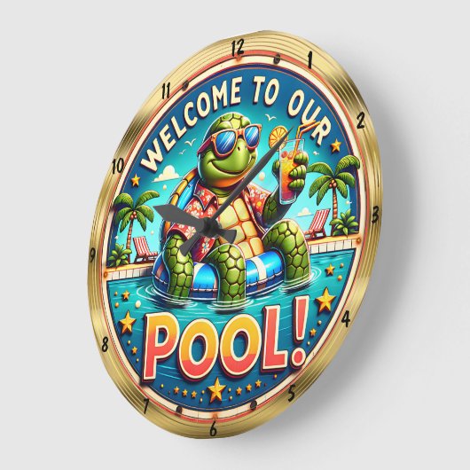 Welcome Pool Turtle Party Große Wanduhr (Winkel)