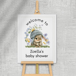 Welcome Poster Baby Shower Simple Cute Bunny