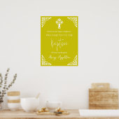 Welcome Poster Floral Cross Christening Yellow (Küche)
