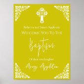 Welcome Poster Floral Cross Christening Yellow (Vorne)