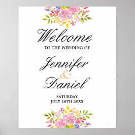 Welcome Poster Wedding Pink Floral Reception