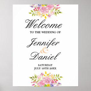 Welcome Poster Wedding Pink Floral Reception