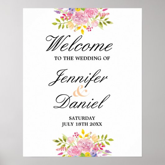 Welcome Poster Wedding Pink Floral Reception (Vorne)