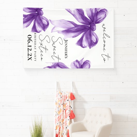 Welcome Purple Bow Coquette Script Sweet 16 Banner (InSitu)