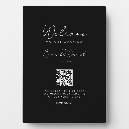 Welcome QR Code Wedding Black Galery Fotoplatte (Vorderseite)