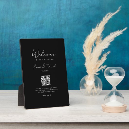 Welcome QR Code Wedding Black Galery Fotoplatte (Seite)