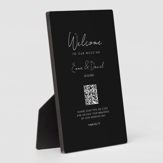 Welcome QR Code Wedding Black Galery Fotoplatte (Seite)