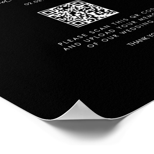 Welcome QR Code Wedding Galery Black Poster (Ecke)