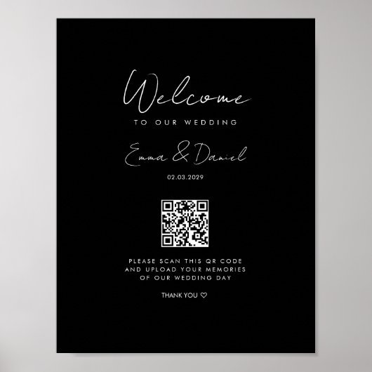 Welcome QR Code Wedding Galery Black Poster (Vorne)